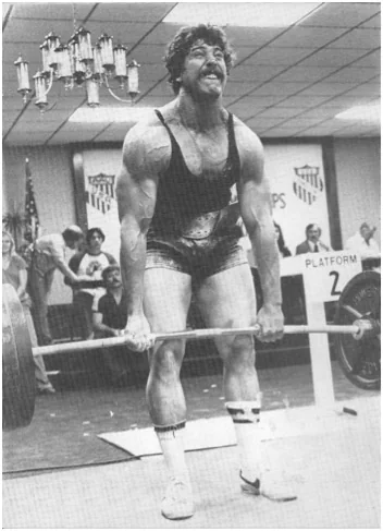 Mark Chaillet powerlifting champion and world record holder shown performing deadlifts
