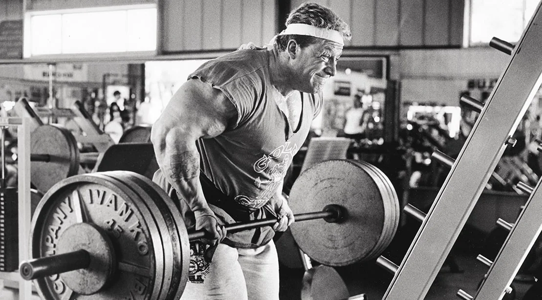 Dorian Yates performing a heavy deadlift
