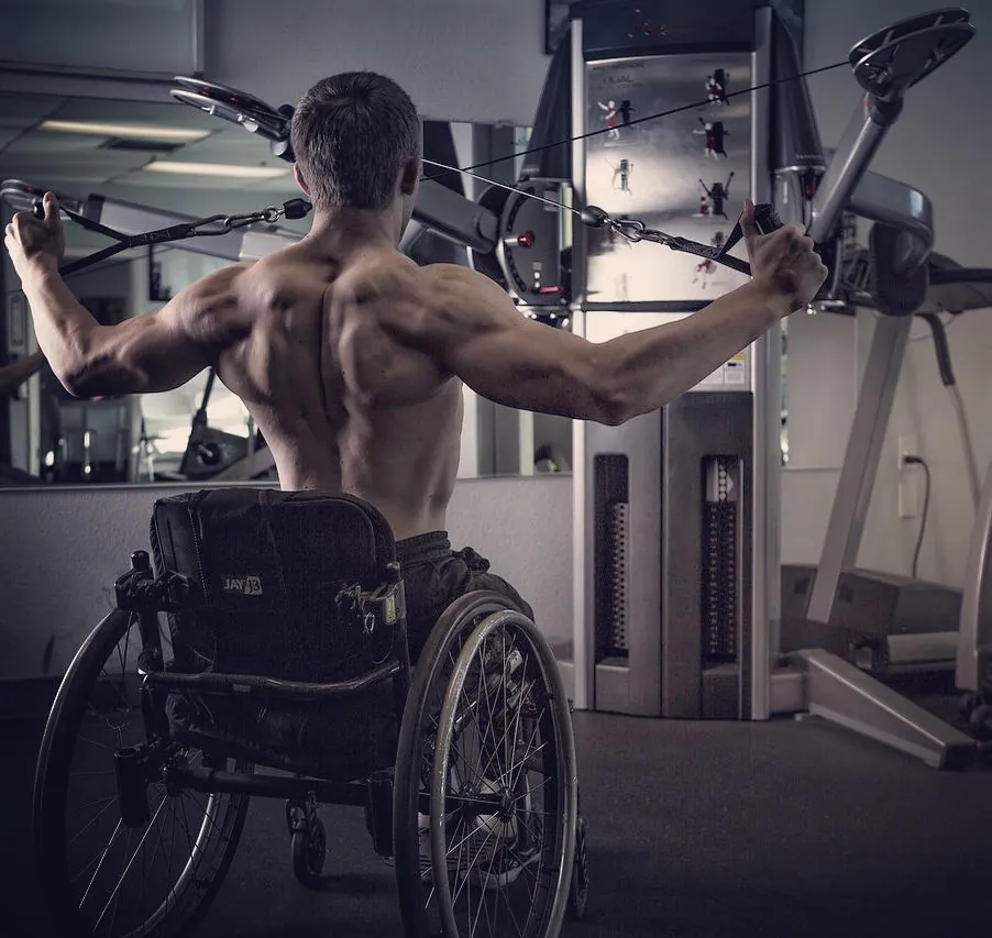 Tyler Brey working out in his wheelchair