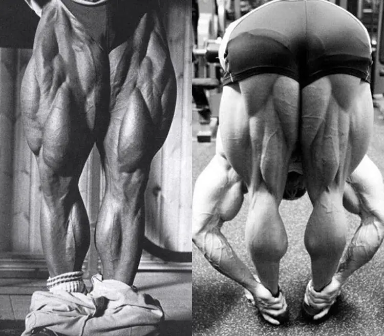 Tom Platz posing with muscular leg development