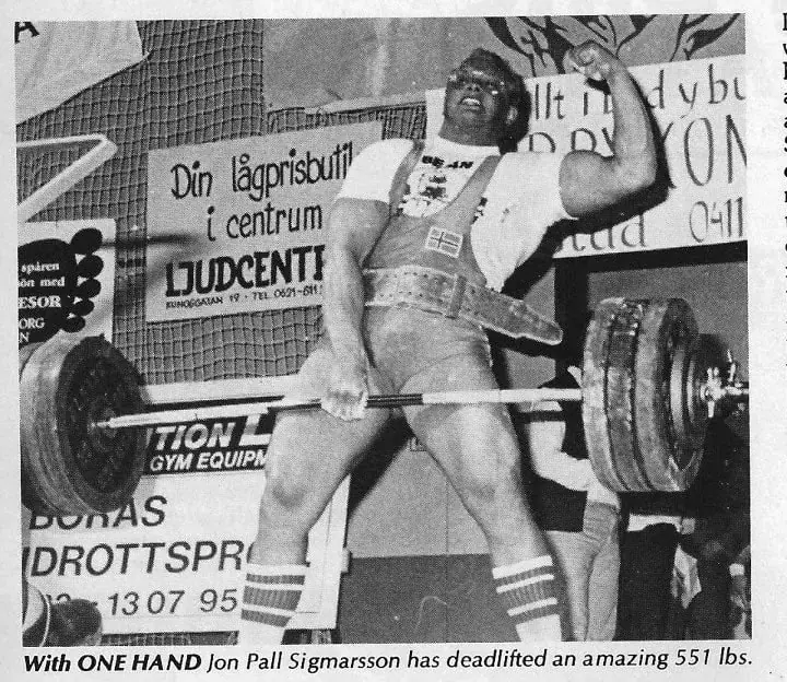Jón Páll Sigmarsson performing a one-hand deadlift