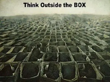 Men lying in small boxes for neuroplasticity versus insanity article