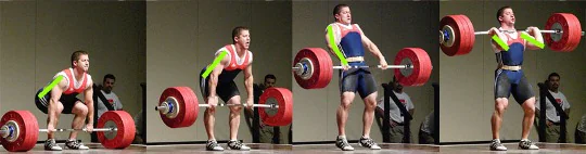 Power clean sequence showing pull and rack positions