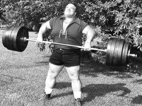 Paul Anderson performing a heavy barbell squat