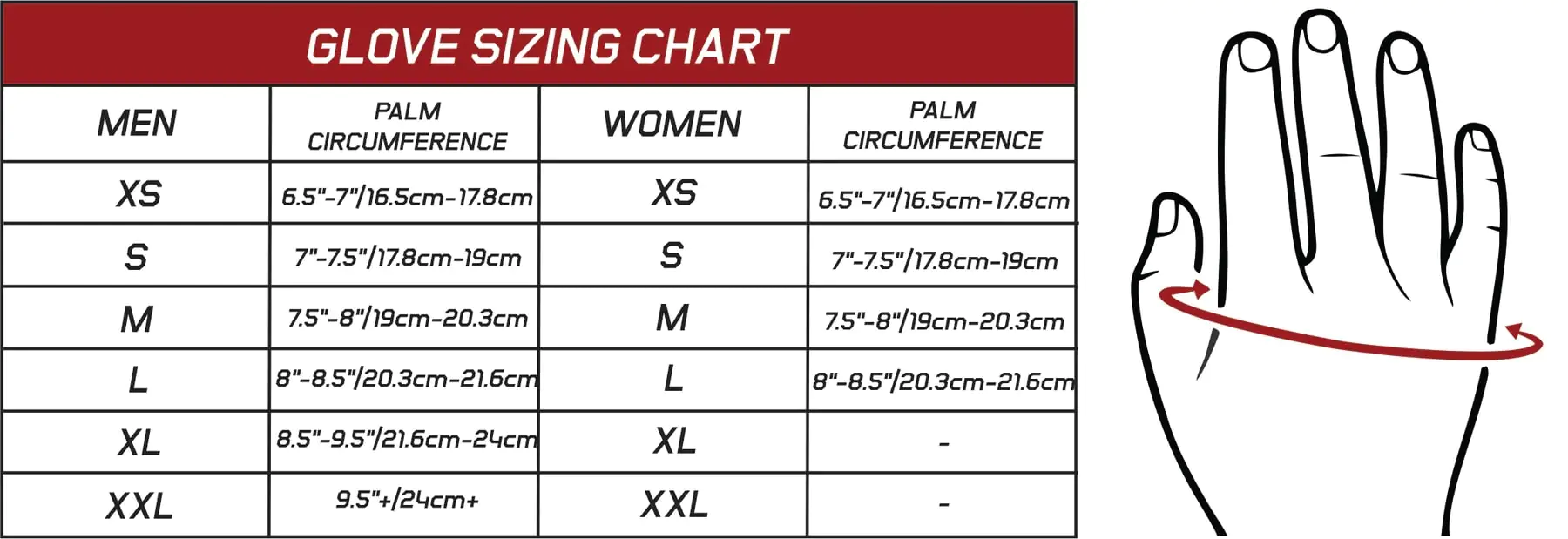 Grizzly Fitness 8765-04 Nytro Wrist Wrap Weightlifting Glove Size Chart
