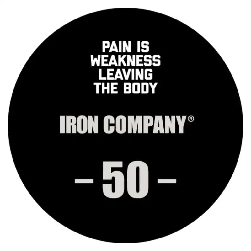 Custom Logo Urethane Solid Steel Dumbbells by IRON COMPANY with laser engraved logo.