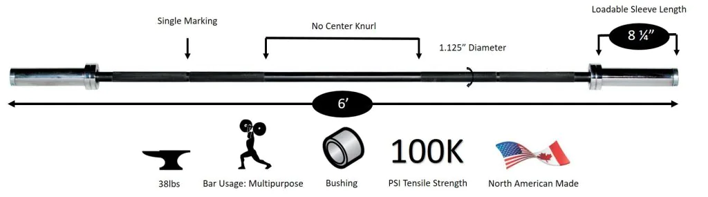 York Barbell 32122 6' BLACK OXIDE SHORT OLYMPIC BAR