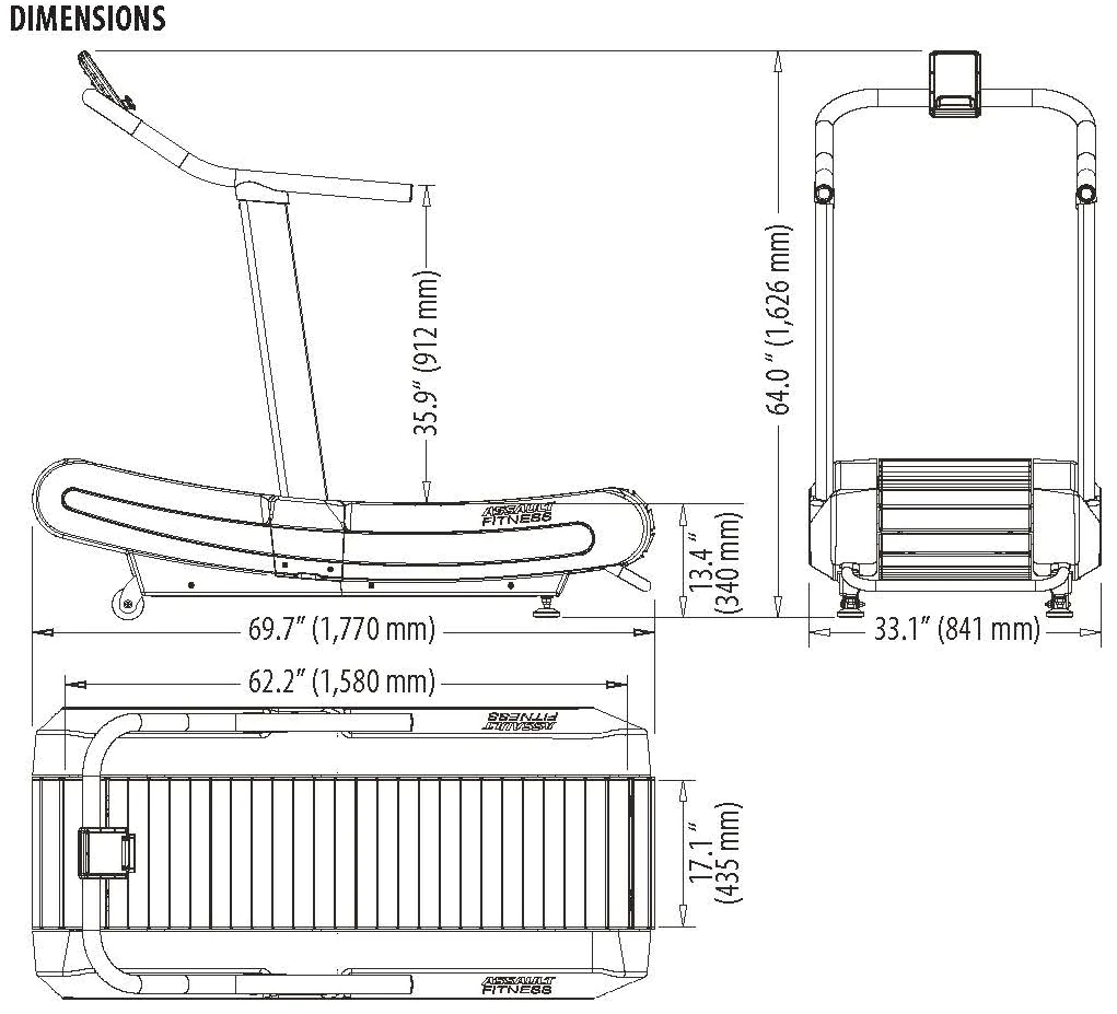 Assault Fitness AirRunner Manual Treadmill Dimensions