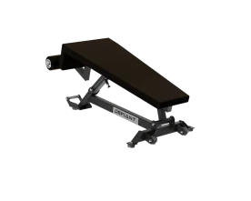 Defiant Strength Decline Bench (TKO DS-937) Showing the L-Shaped Tapered Padding, Vinyl-Covered Foam Leg Rollers, and Heavy-Duty Steel Frame