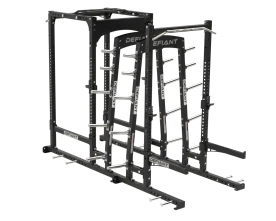 Front View of Defiant Strength Power Half Rack Combo with Dual Storage