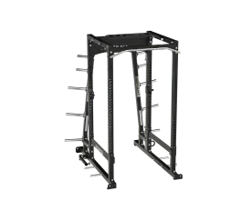 Defiant Strength Power Rack by TKO (DS-900PR) Featuring Durable 3x3 Steel Tubing, Knurled Stainless Steel Chin-Up Bar, Angled Plate Storage, and Safety Hooks
