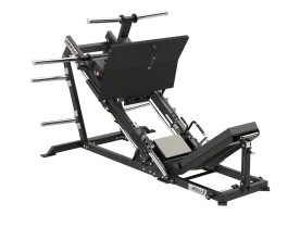 Defiant Strength 35-Degree Linear Leg Press, Showcasing the Sled, Adjustable Lumbar Seat, and Weight Storage Horns