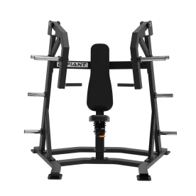 Defiant Strength Iso-Lateral Incline Chest Press (DS-1001), Showcasing its Dual Grip Handles, Adjustable Back Pad, and Plate Storage Horns for Strength Training