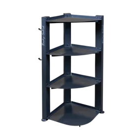 Corner Gym Equipment Accessory Rack | Body-Solid (GAR75) for storing kettlebells, cable attachments, resistance tubes, resistance bands, barbell collars and more is available for sale at IRON COMPANY.