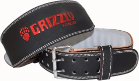 Grizzly 8464-04 4-Inch Enforcer Padded Leather Weightlifting Belt with Suede Lining and Double Stitching for Lower Back Support During Heavy Strength Training