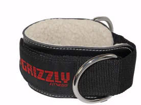 Grizzly 8600-04 Leather Ankle Cuff Strap with Adjustable Closure and Steel D-Ring, Designed for Cable Machine Leg Workouts like Kickbacks, Adductions, and Curls