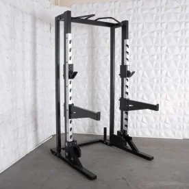 Muscle D Fitness FW-DHR Deluxe Half Rack, Featuring Adjustable J-Hooks and Safety Bars