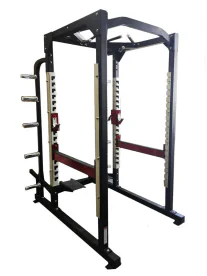 Muscle D Fitness Power Cage FW-PC – Heavy-Duty Commercial-Grade Squat and Pull-Up Cage with Integrated Olympic Plate Storage, Adjustable Bar Catches, and Multi-Grip Pull-Up Bar