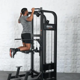 Muscle D Fitness Excel Selectorized Assisted Chin/Dip Combo (S-EX-CDC) — Commercial Chin and Dip Trainer with 200 lb. Weight Stack and Collapsible Knee Pad