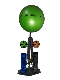 Multicolor Prism Fitness Group SMART Package Featuring a Compact Storage Tower with a Green SMART Stability Ball, Multicolored Medicine Balls, Yellow and Green Exercise Mats, and Speed Jump Ropes, Ideal for Self-Guided Workouts and Commercial Gym Use