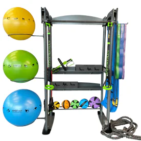 Prism Fitness Group SMART FTC Floor Mount - 1 Bay Package Featuring a Compact Training Station with Stability Balls, Medicine Balls, Resistance Bands, Conditioning Ropes, Adjustable Mat Rack, and Self-Guided Exercise Equipment
