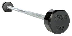 Troy Barbell TSB-R 12-Sided Rubber Barbells are available with straight bars or EZ-curl bars for residential and commercial use and are available for sale at IRON COMPANY.