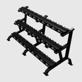 Commercial-Grade Troy 15-Pair Matte Black Dumbbell Rack with Angled Shelves and Protective Saddles for Gym Organization