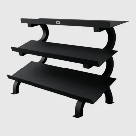 Commercial-Grade Troy GTDR-3 3-Tier Dumbbell Shelf Rack with 15-Pair Capacity and Angled Steel Shelving for Easy Access