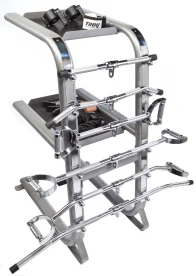Cable Attachment Storage Rack by Troy Barbell Showing Space-Efficient Design with Organized Storage for Cable Handles, Ropes, and Collars. Accessories Not Included