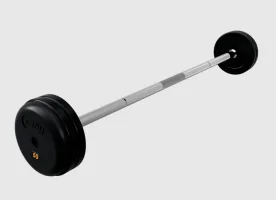 Troy Barbell Pro-Style Rubber Encased Straight Fixed Barbell with Round Heads and Deep Knurled Steel Handle