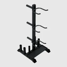 Vertical Fitness Accessory Storage Rack by Troy Barbell for Keeping Wall Balls, Kettlebells, and Olympic Plates Neatly Organized in the Gym