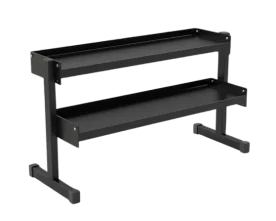 Heavy-Duty Two Tier Shelf Rack for Kettlebell and Dumbbell Storage by IRON COMPANY, Made in the USA with 11-Gauge Steel Construction and a Customizable Powder Coat Finish