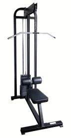 York Barbell Lat Pulldown Machine with Black Frame and Black Upholstery