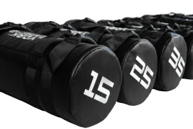 York Barbell Fixed Weight Sand Bags Displaying Weight Markings with Durable Outer Shell