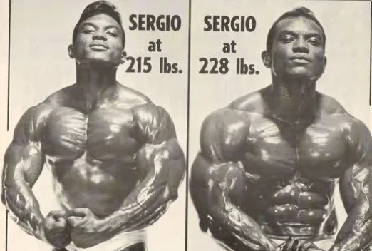 Bodybuilder Sergio Oliva thick muscle mass gains.