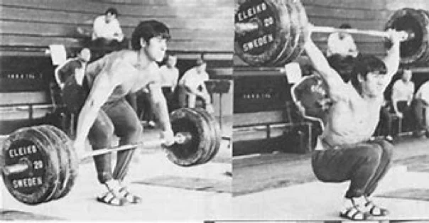 David Rigert performing a heavy snap snatch for weightlifting