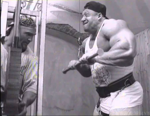 Dorian Yates and Leroy Davis performing forced reps