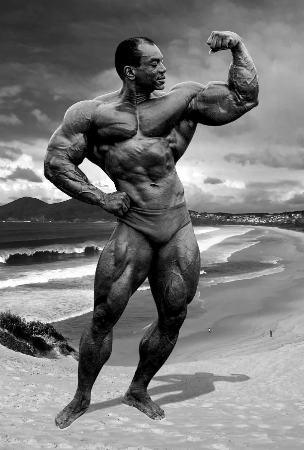 Sergio Oliva posing for a fasted cardio training article