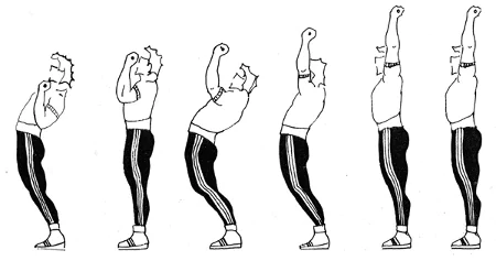 Six-drawing teaching sequence of a historical Olympic press