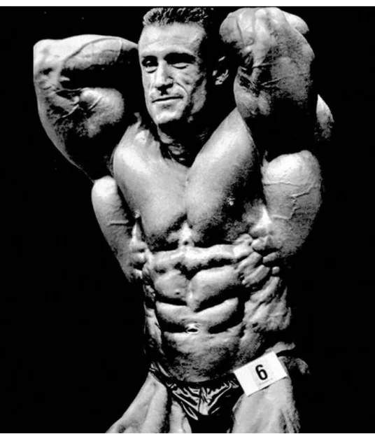 Bodybuilding champion Dorian Yates posing onstage