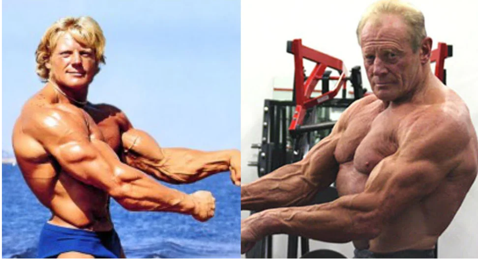 Dave Draper shown in youth and at age 70