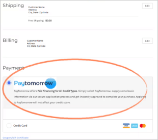 Select PayTomorrow at Checkout